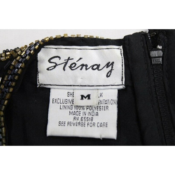 Stenay Beaded Silk Blouse Womens M Black Gold Cocktail Formal Party - Picture 8 of 12